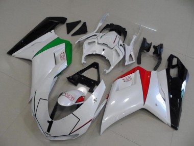 Blanc Nacré avec Italy Flag Carénage Moto Ducati 848 1098 1198 2007-2014